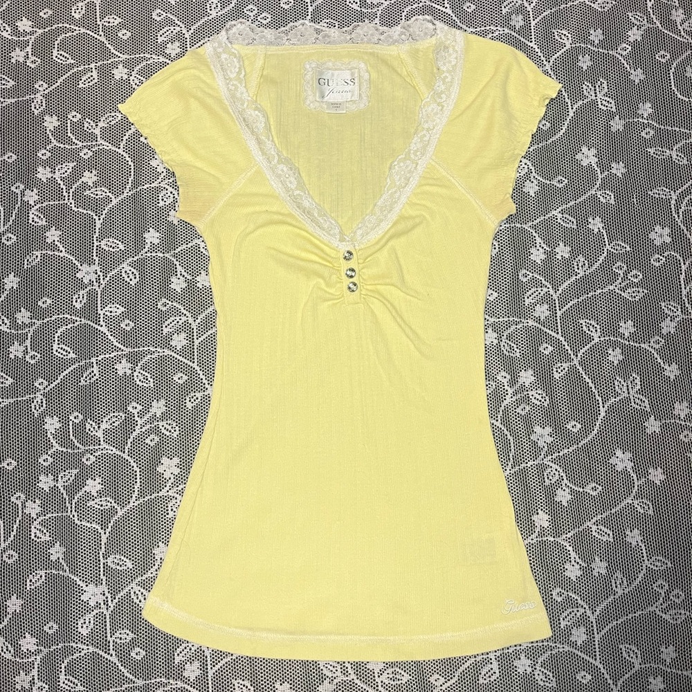Y2K  guess yellow lace top